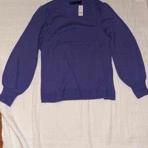 New York & Company Violet Crewneck Sweater with Puff Sleeves